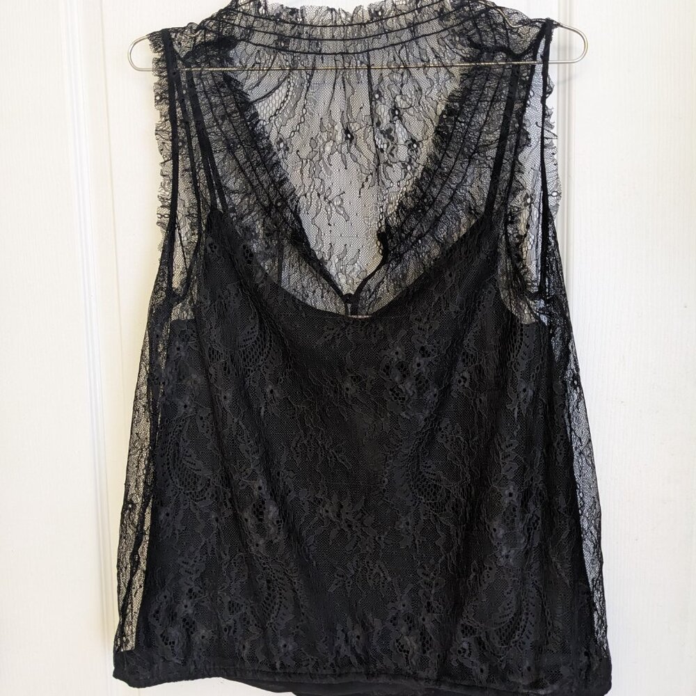 NWT Loft Lace Sleeveless Top Dark Romantic Ruffles Whimsy Goth Size Large - Picture 3 of 7